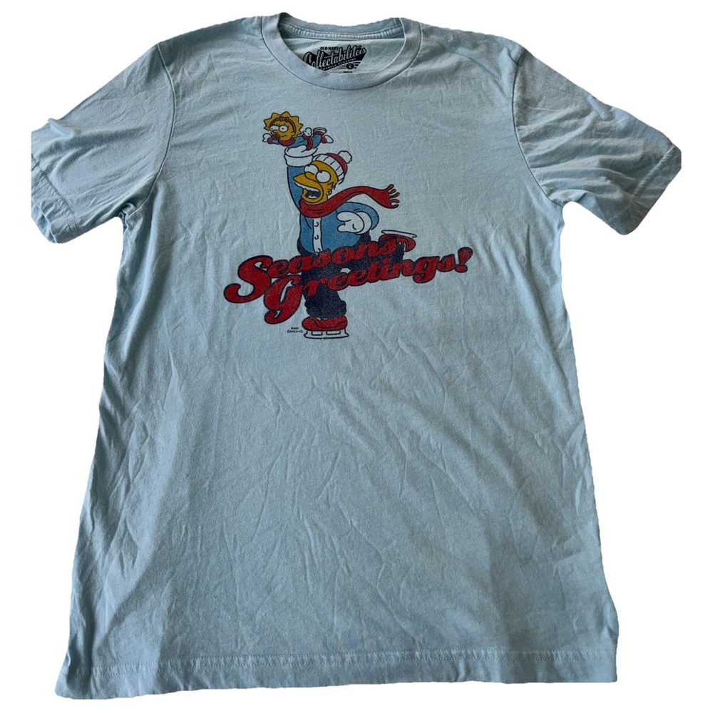 Old Navy The Simpsons Seasons Greetings Homer Maggie T-Shirt Blue Mens S